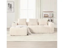 Discount Sofá modular compacto em veludo cotelê com bolsos laterais e almofadas - Prático e elegante para o seu espaço. Bege