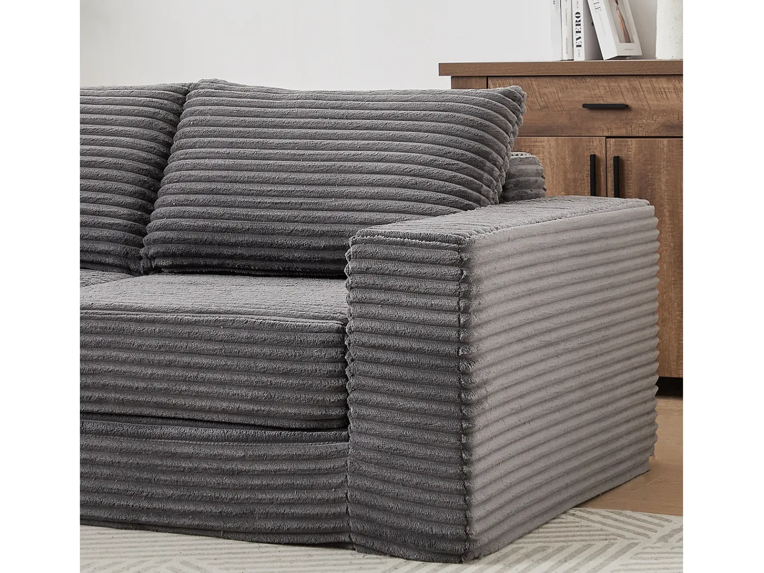 New Hauss Spole Sofá modular convertível de 2 lugares com pufes amovíveis - Veludo cotelê Cinzento