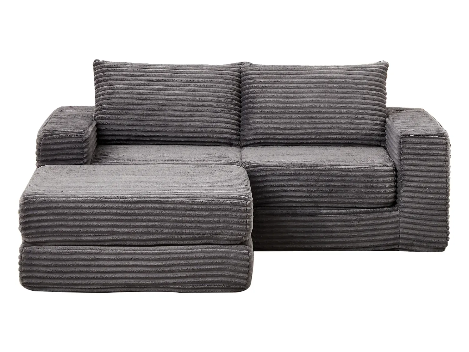 New Hauss Spole Sofá modular convertível de 2 lugares com pufes amovíveis - Veludo cotelê Cinzento
