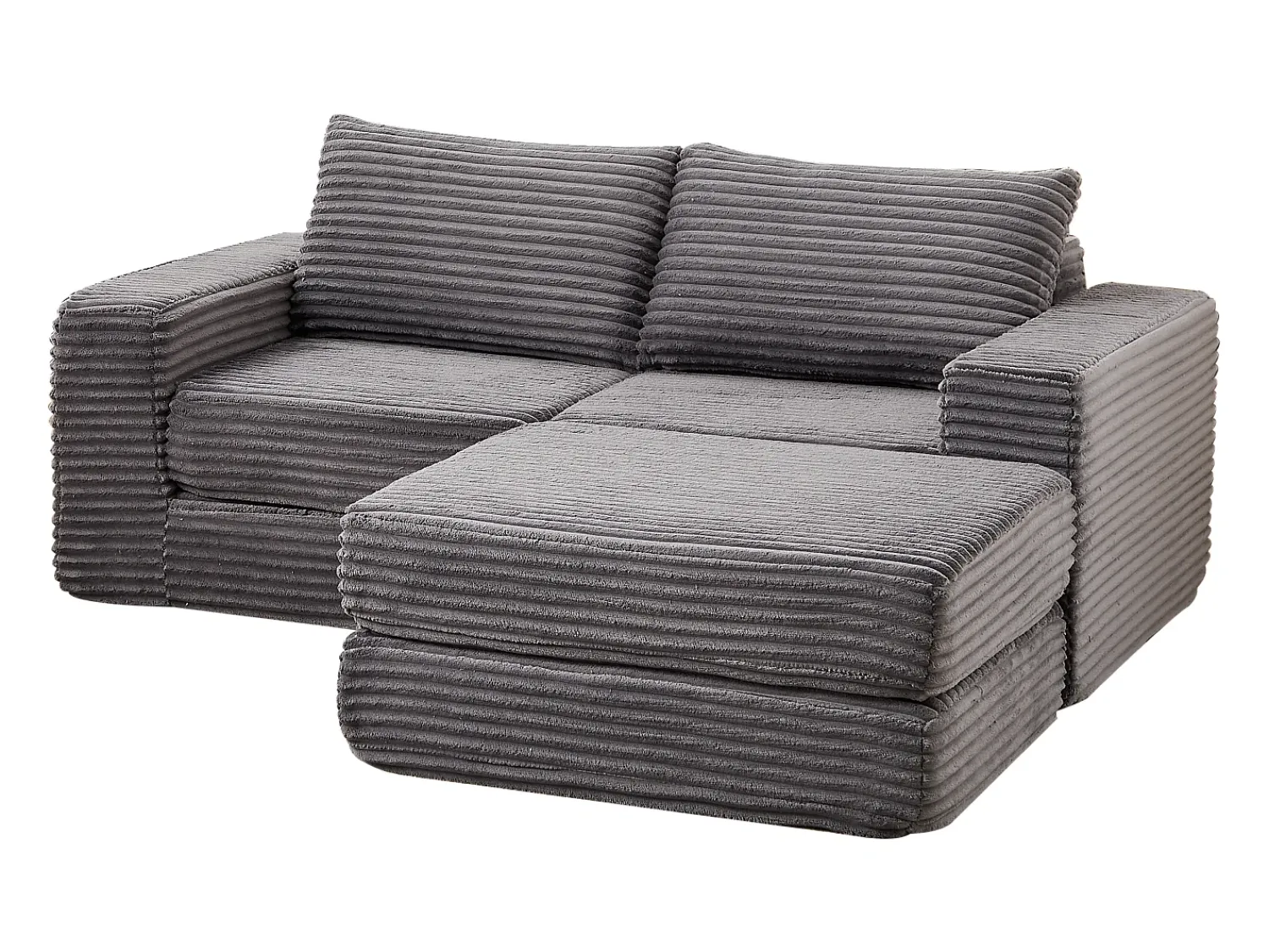 New Hauss Spole Sofá modular convertível de 2 lugares com pufes amovíveis - Veludo cotelê Cinzento