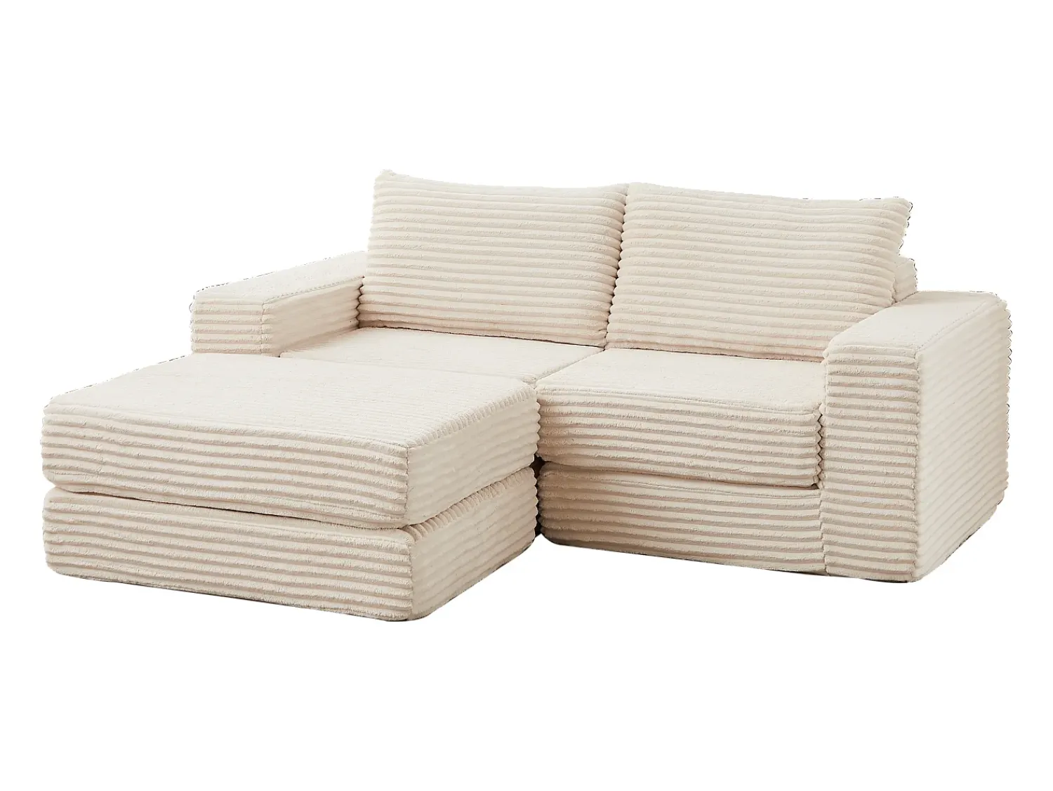 New Hauss Spole Sofá modular convertível de 2 lugares com pufes amovíveis - Veludo cotelê Bege