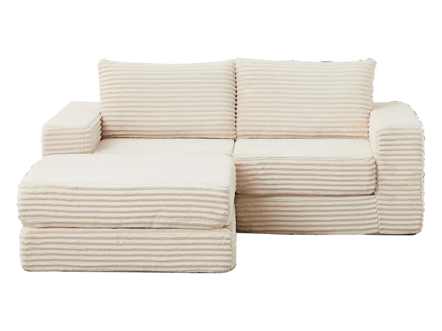 New Hauss Spole Sofá modular convertível de 2 lugares com pufes amovíveis - Veludo cotelê Bege