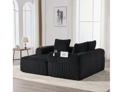 Online Merax Sofá modular de 4 lugares - 253 x 158 x 61 cm - com bolso lateral + porta-copos + 3 almofadas - veludo - Preto