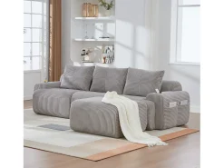 Merax Sofá modular de 3 lugares - 268 x 174 x 80 cm - com 1 pufe + porta-copos + bolso de arrumação - veludo - cinza claro^ Sofá