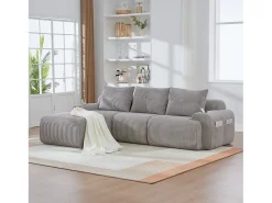 Merax Sofá modular de 3 lugares - 268 x 174 x 80 cm - com 1 pufe + porta-copos + bolso de arrumação - veludo - cinza claro^ Sofá