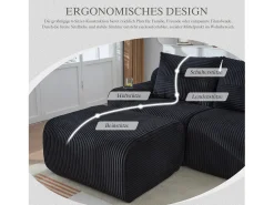 Merax Sofá modular de 3 lugares - 268 x 174 x 80 cm - com 1 pufe + porta-copos + bolso de arrumação - veludo -^ Sofá