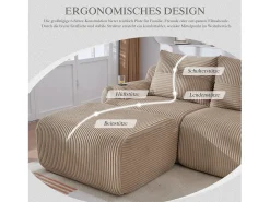 Sofá*Merax Sofá modular de 2 lugares - 200 x 174 x 80 cm - com 1 pufe + porta-copos + bolso de arrumação - veludo - cáqui Caqui