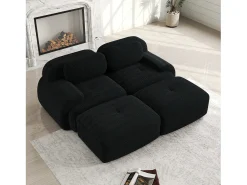 Sofá* Sofá modular de 2 lugares com chaise longue em veludo cotelê . Preto