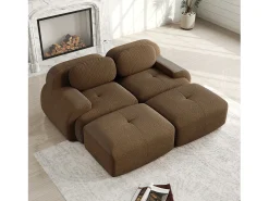 New Sofá modular de 2 lugares com chaise longue em veludo cotelê marrom. Castanho