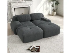 Sofá* Sofá modular de 2 lugares com chaise longue em veludo cotelê cinza Cinzento