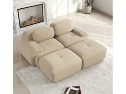Sofá modular de 2 lugares com chaise longue em veludo cotelê .^ Sofá