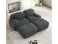 Sofá modular de 2 lugares com chaise longue em veludo cotelê cinza - Conforto e praticidade para o seu interior.^ Sofá
