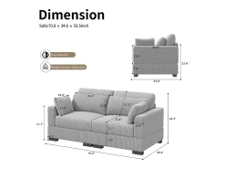 Sofá modular de veludo cotelê cinza - combinação com braços esquerdo e direito, sofá de sala de estar automontável^ Sofá