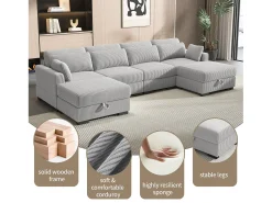 Sofá modular de veludo cotelê cinza - combinação com braços esquerdo e direito, sofá de sala de estar automontável^ Sofá