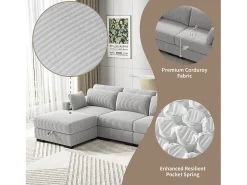 Sofá modular de veludo cotelê cinza - combinação com braços esquerdo e direito, sofá de sala de estar automontável^ Sofá