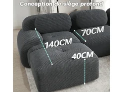 Sofá*DripeX Sofá modular veludo côtelê - 2 lugares - com 2 almofadas e 2 puff - base antiderrapante - 208x178x70cm - Cinza Cinzento