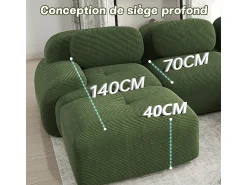 Sofá|DripeX Sofá modular veludo côtelê - 2 lugares - com 2 almofadas e 2 puff - base antiderrapante - 208x178x70cm - Verde