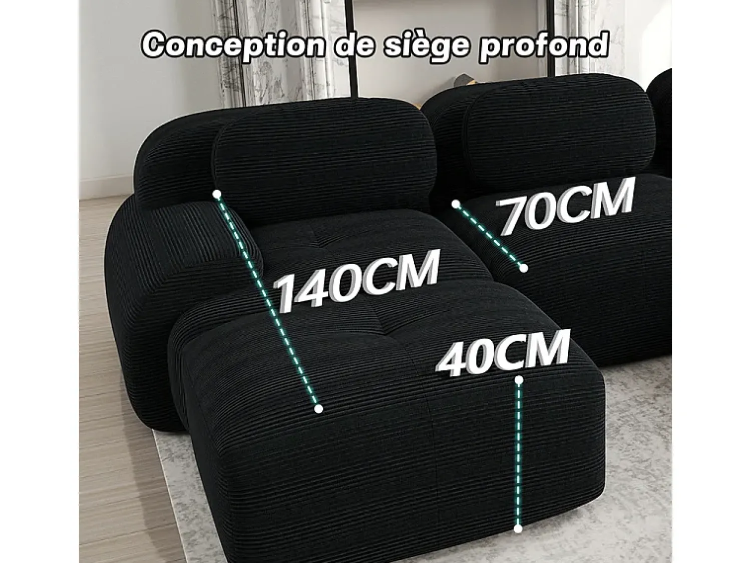 DripeX Sofá modular veludo côtelê - 2 lugares - com 2 almofadas e 2 puff - base antiderrapante - 208x178x70cm -^ Sofá