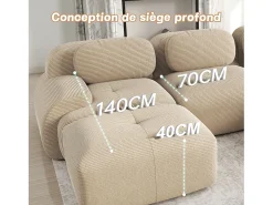 Sofá|DripeX Sofá modular veludo côtelê - 2 lugares - com 2 almofadas e 2 puff - base antiderrapante - 208x178x70cm - Bege