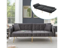 Clearance ModernLuxe Sofá multifuncional 2 lugares - Encosto ajustável - Braços ajustáveis - Veludo - ​​Cinza​ Cinzento
