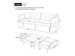 Clearance ModernLuxe Sofá multifuncional 2 lugares - Encosto ajustável - Braços ajustáveis - Veludo - ​​Cinza​ Cinzento