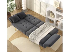 Clearance ModernLuxe Sofá multifuncional 2 lugares - Encosto ajustável - Braços ajustáveis - Veludo - ​​Cinza​ Cinzento