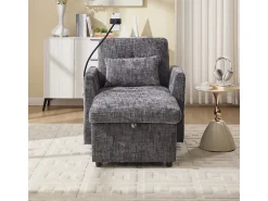 Poltrona| Sofá multifuncional com suporte para celular, poltrona de chenille para sala de estar. Cinzento