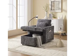 Poltrona| Sofá multifuncional com suporte para celular, poltrona de chenille para sala de estar. Cinzento