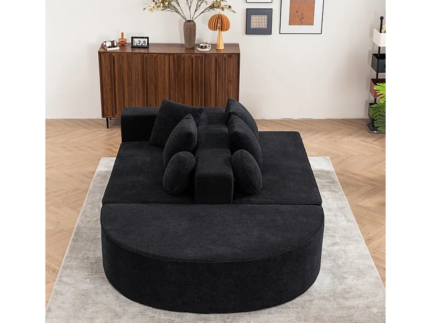 Sale DripeX Sofá panorâmico modular 5 lugares - de tecido Chenille - com 6 almofadas - 263x171x66cm Preto