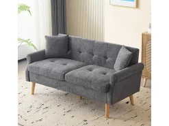 DripeX Sofá para 2 pessoas em tecido Chenille cinza - com 2 travesseiros - apoios de braços acolchoados - 20cm pés de madeira maciça -162x74x77cm^ Sofá