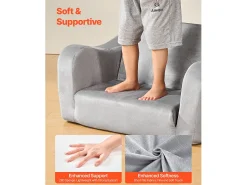 Sofá para Crianças SucceBuy 2-em-1 Convertível em Chaise Longue, Sofá-cama Dobrável e Macio, com Apoios de Braço, em Esponja 28D e Pelo Curto, Cinza, M^ Sofá
