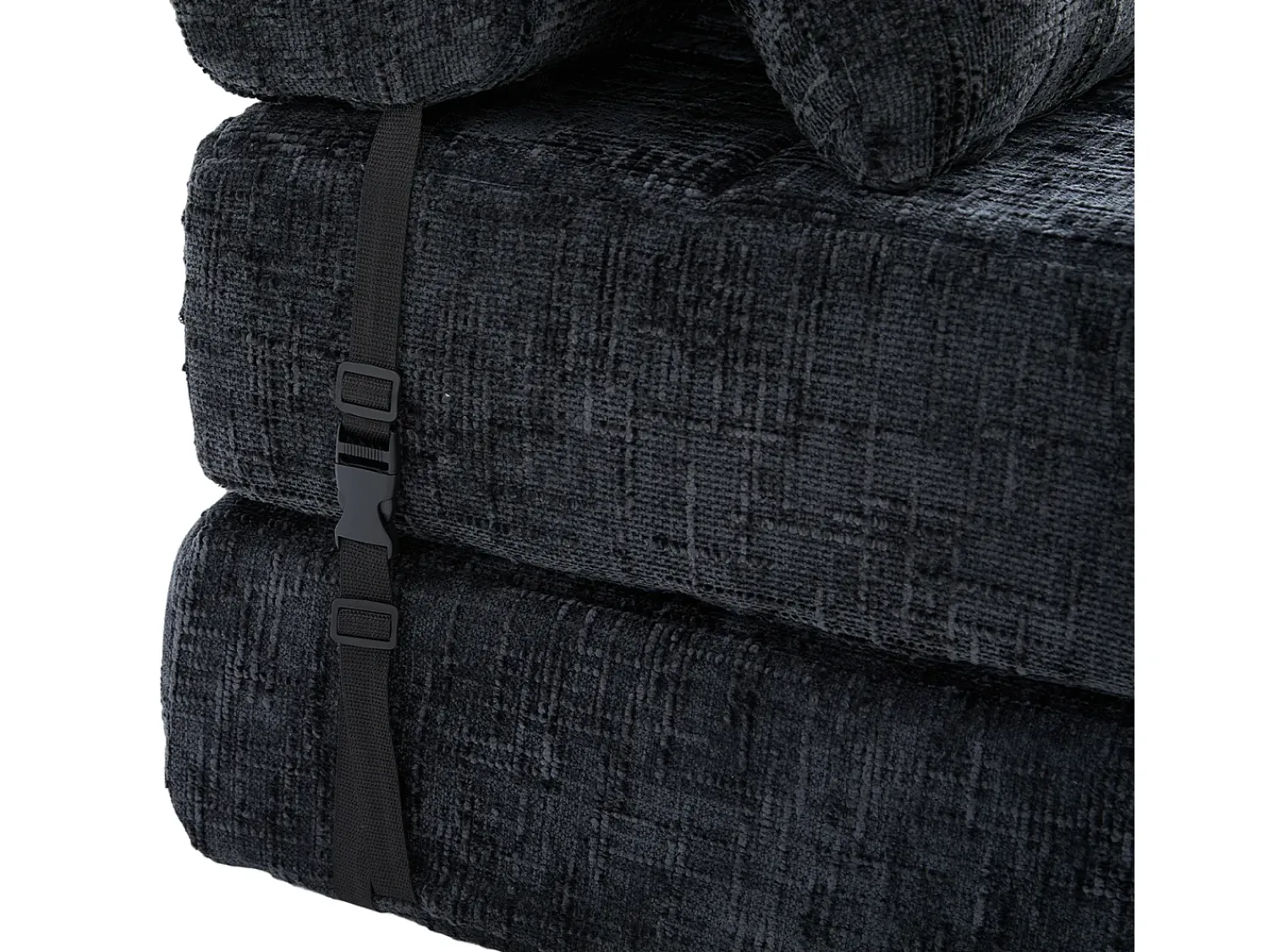 Sofá* Sofá de 1 lugar - Sofá dobrável com encosto e almofadas - chenille Preto