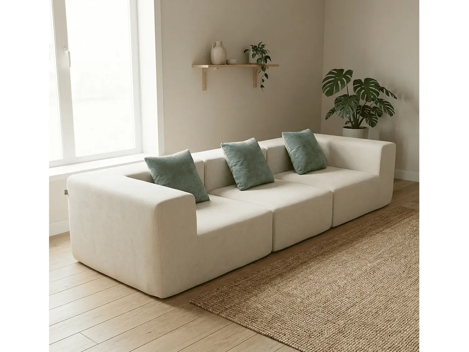New Sofá Pure 3 lugares - branco sálvia Verde claro / Branco