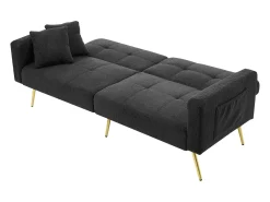 Sofá Relaxante Cinza - Sofá com Almofadas e Bolsos de Arrumação - Pernas Douradas - para Sala e Quarto^ Sofá