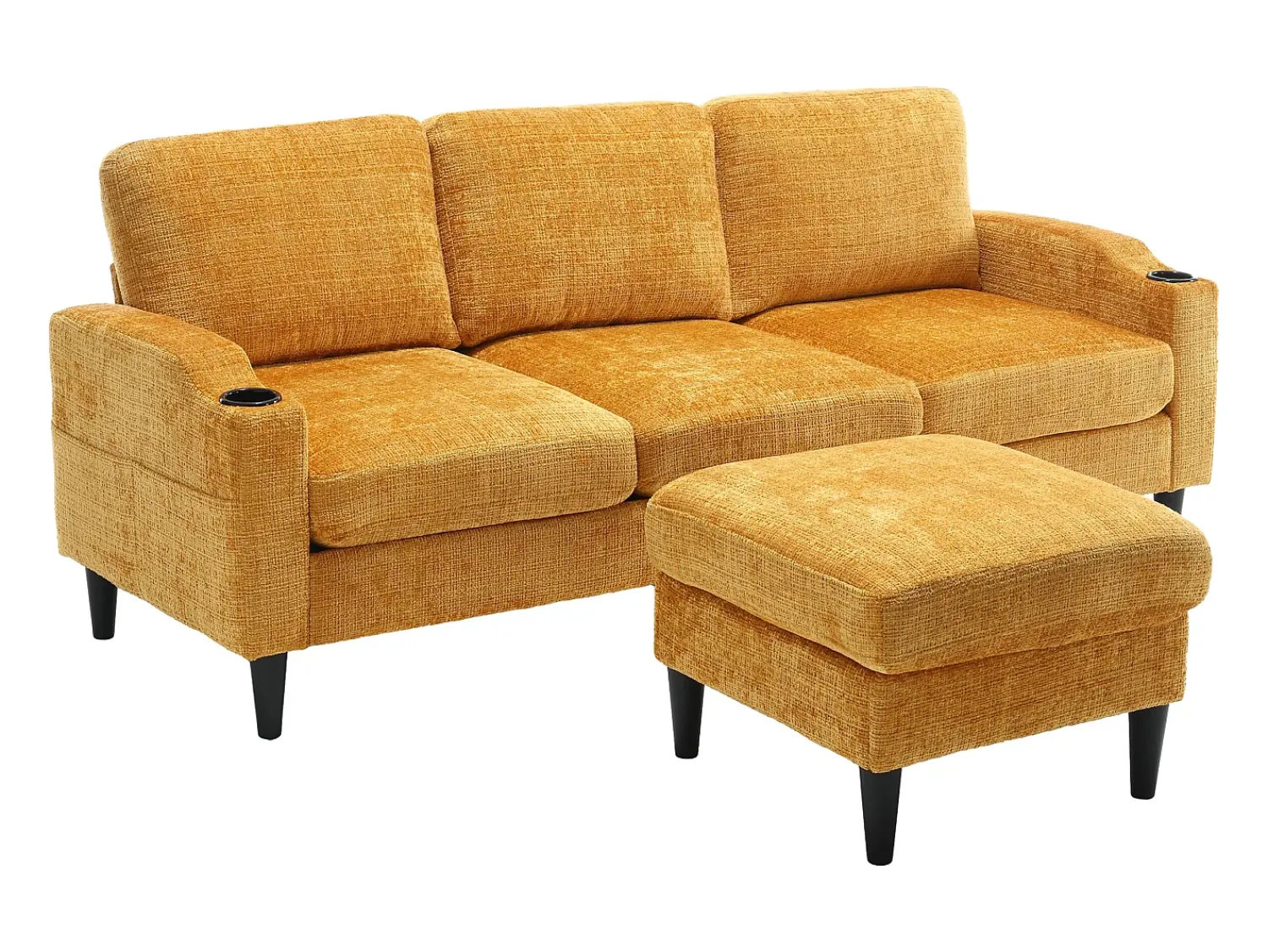 Clearance Hauss Spole Sofá reto de 4 lugares com apoio para os pés, bolsos laterais e suporte para copos 196,5 x 75 x 77 cm Amarelo
