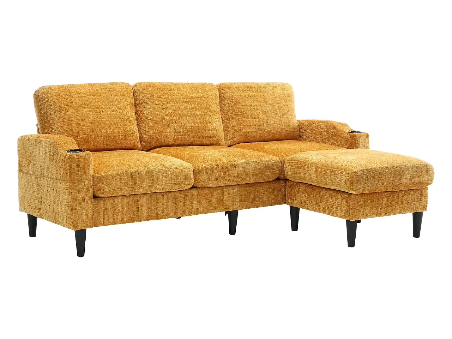 Clearance Hauss Spole Sofá reto de 4 lugares com apoio para os pés, bolsos laterais e suporte para copos 196,5 x 75 x 77 cm Amarelo