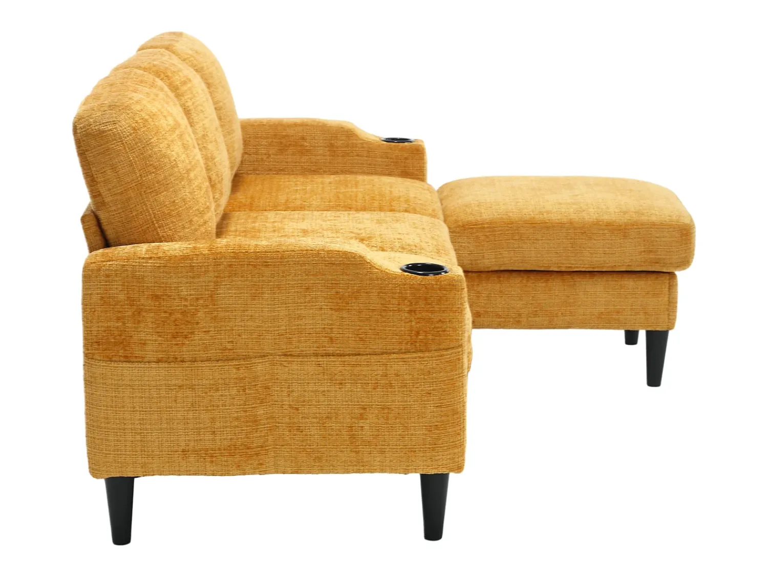Clearance Hauss Spole Sofá reto de 4 lugares com apoio para os pés, bolsos laterais e suporte para copos 196,5 x 75 x 77 cm Amarelo