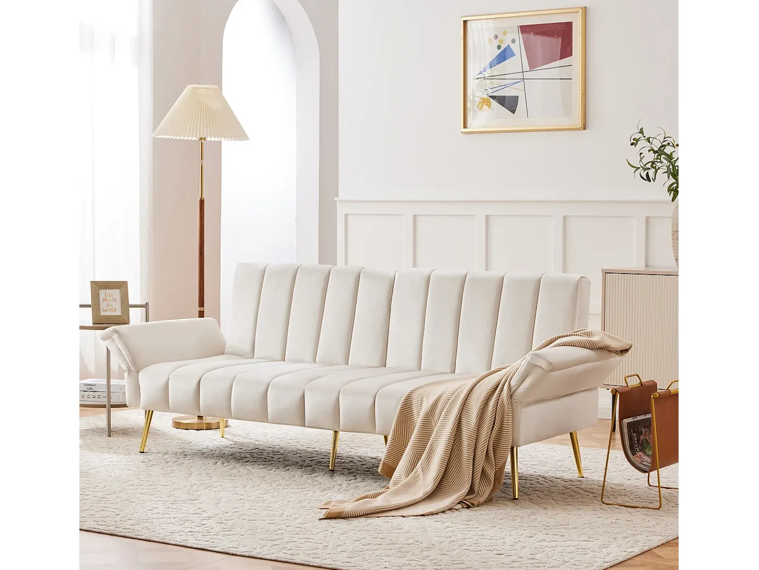 Discount Sofá reto - com encosto e braços ajustáveis - para sala de estar e quarto Bege