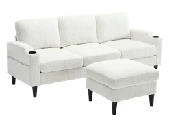 Sofá|Hauss Spole Sofá reto de 4 lugares com apoio para os pés, bolsos laterais e suporte para copos 196,5 x 75 x 77 cm Bege