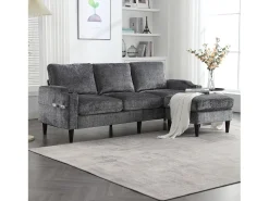 Sofá*Hauss Spole Sofá reto de 4 lugares com apoio para os pés, bolsos laterais e suporte para copos 196,5 x 75 x 77 cm Cinzento
