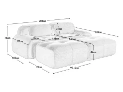Sale Sofá reto com braços Curvo - Sofá de 2 lugares com encosto e almofadas decorativas - bombazine Bege