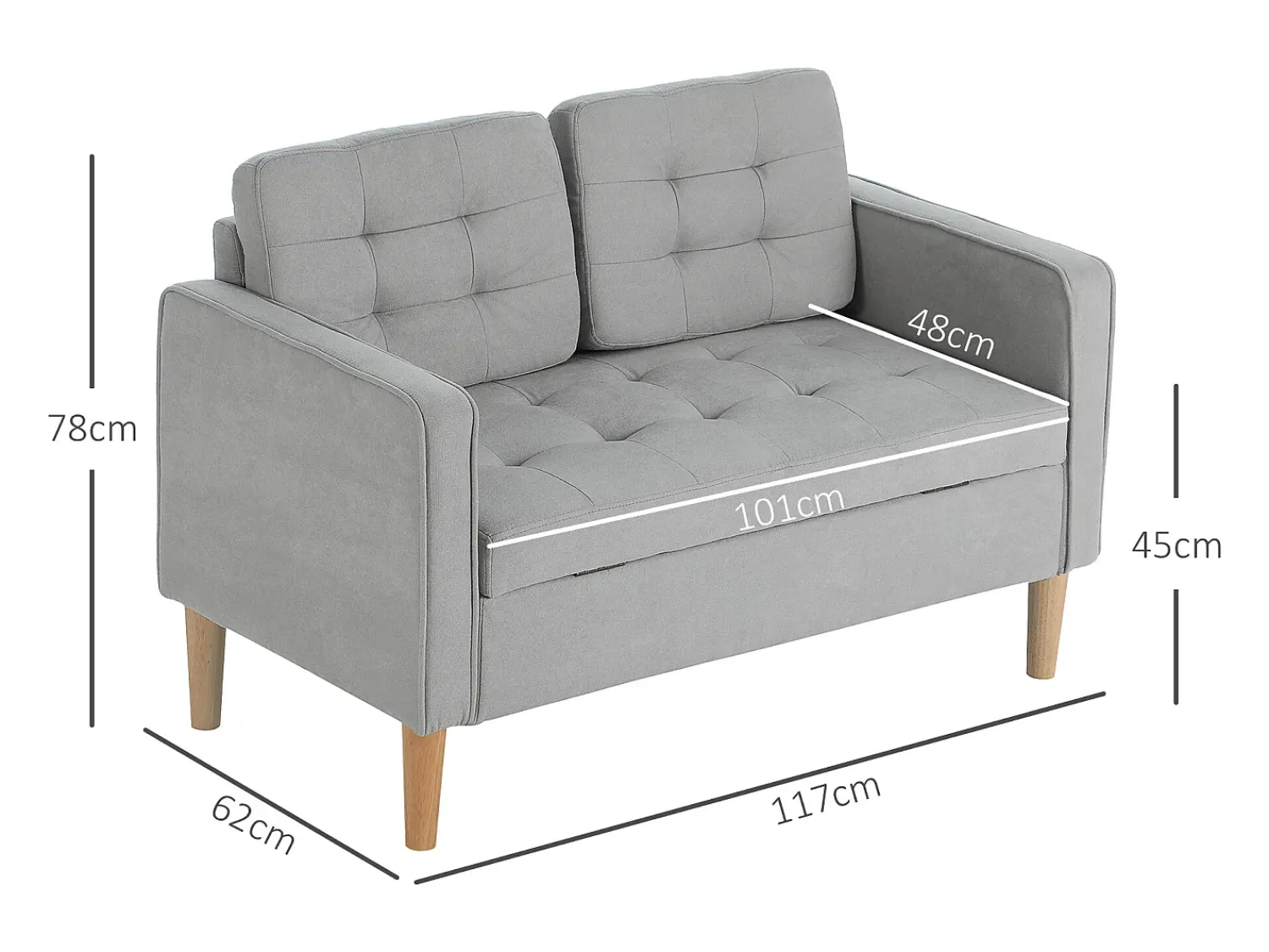 Sofá*Hauss Spole Sofá reto de 2 lugares em veludo cinza com armazenamento integrado - 117x62x78cm Cinzento