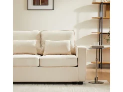 Best DripeX Sofá reto em linho - 4 lugares - com bolsos nos braços e 4 almofadas - 264x83x87cm Bege