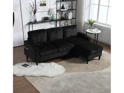 Sofá|Hauss Spole Sofá reto de 4 lugares com apoio para os pés, bolsos laterais e suporte para copos 196,5 x 75 x 77 cm Preto