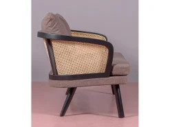 Hot Nest Dream Sofá retro vintage em rotim natural e almofada de algodão - Leeds - Preto