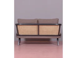 Hot Nest Dream Sofá retro vintage em rotim natural e almofada de algodão - Leeds - Preto