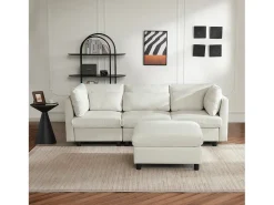 Merax Sofá reversível de canto de 3 lugares com apoio para pés - 220 x 83 x 81 cm - Tecido de linho - Bege