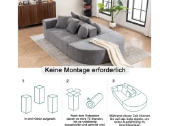Sofá* Sofá totalmente comprimido e sem estrutura, sofá nuvem segmentado, moderno, modular, sem necessidade de montagem, tecido chenille Cinzento