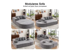 Sofá* Sofá totalmente comprimido e sem estrutura, sofá nuvem segmentado, moderno, modular, sem necessidade de montagem, tecido chenille Cinzento