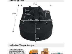 Outlet Sofá totalmente comprimido e sem estrutura, sofá nuvem segmentado, moderno, modular, sem necessidade de montagem, tecido chenille Preto